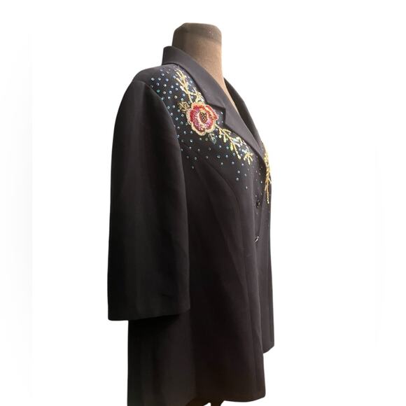 Vtg Black Floral Sequin Boho Glam Artsy Eclectic Party Shirt Jacket Shacket 2X - Picture 5 of 9